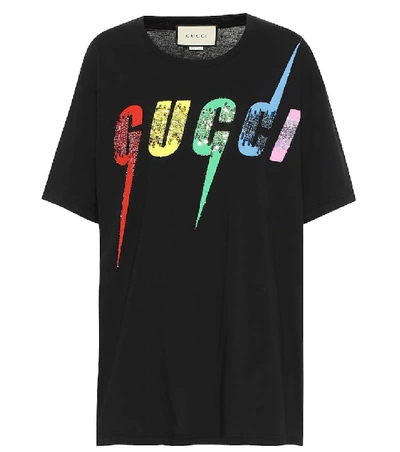 Shop Gucci Sequinned Logo Cotton T-shirt In Black