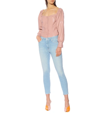 Shop Mother The Looker Cropped Skinny Jeans In Blue