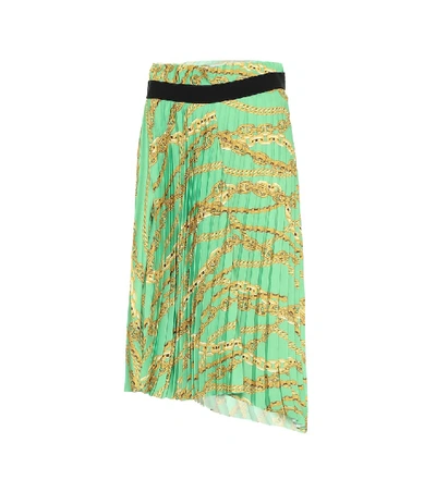 Shop Balenciaga Printed Asymmetric Pleated Skirt In Green