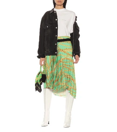 Shop Balenciaga Printed Asymmetric Pleated Skirt In Green