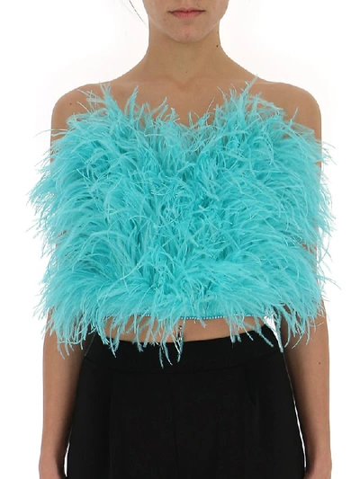 Shop Attico Cropped Feather Top In Blue