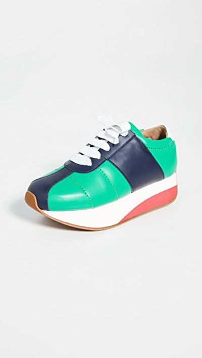 Shop Marni Wedge Sneakers In Garden Green/blue Black