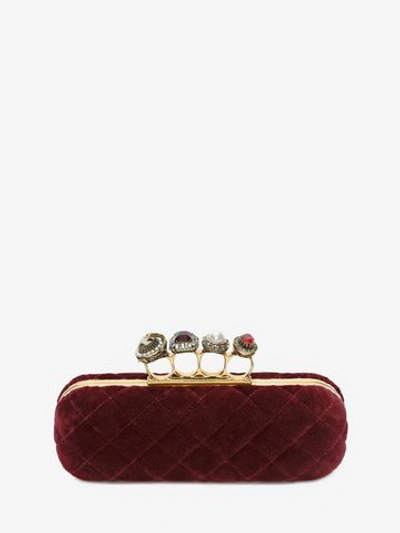 Shop Alexander Mcqueen Velvet Quilted Four Ring Clutch In Bordeaux