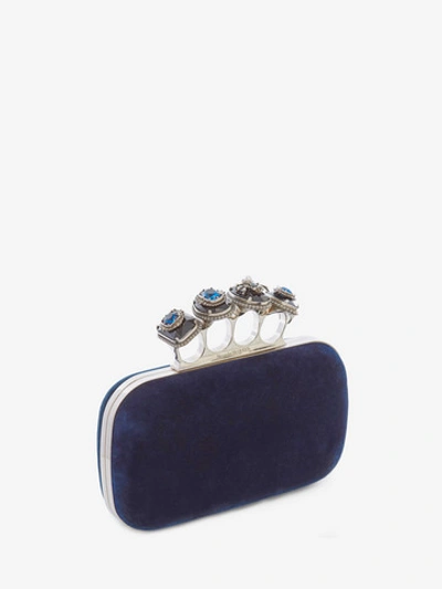 Shop Alexander Mcqueen Spider Jewelled Four Ring Box Clutch In Oltremare