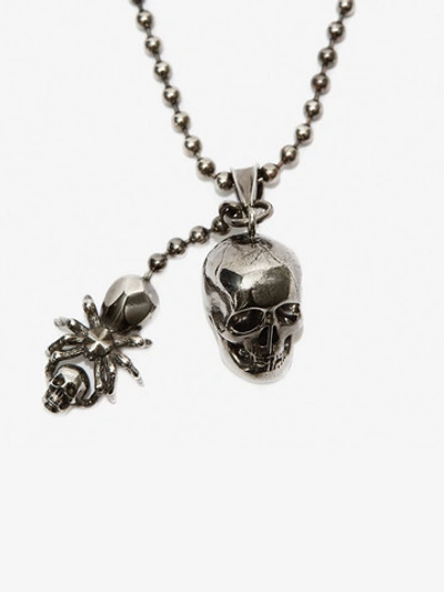 Shop Alexander Mcqueen Spider And Skull Necklace In Silver