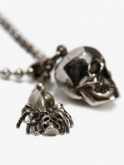 Shop Alexander Mcqueen Spider And Skull Necklace In Silver