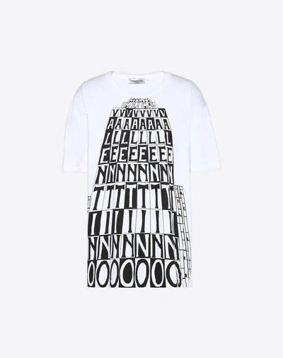 Shop Valentino Tower Cotton Jersey T-shirt In White