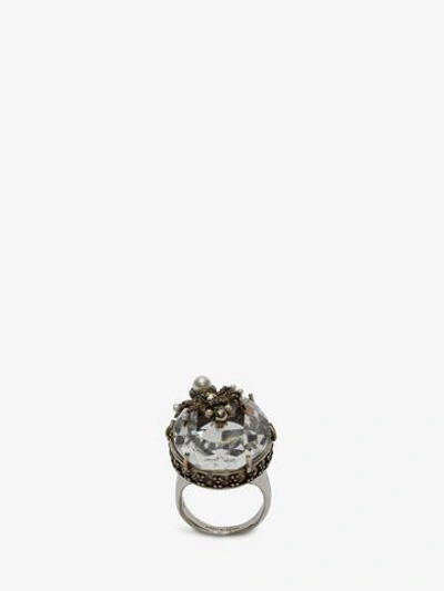 Shop Alexander Mcqueen Spider Droplet Ring In Silver/crystal