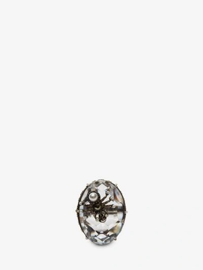 Shop Alexander Mcqueen Spider Droplet Ring In Silver/crystal