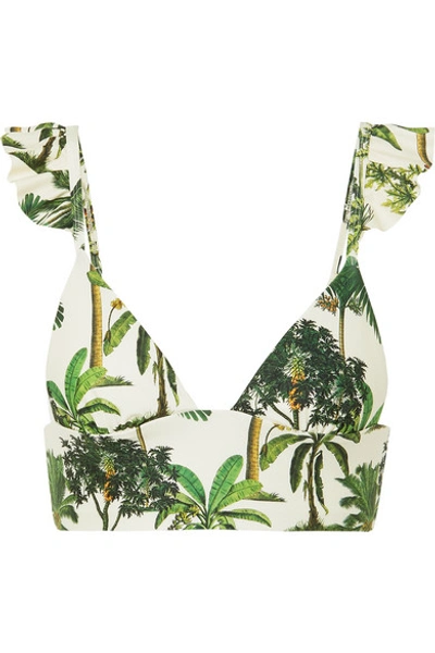 Shop Agua By Agua Bendita Geranium Ruffled Printed Bikini Top In Green