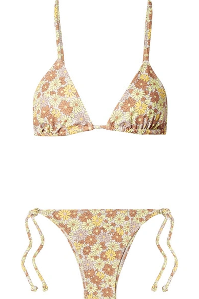 Shop Faithfull The Brand Aira Floral-print Triangle Bikini In Peach