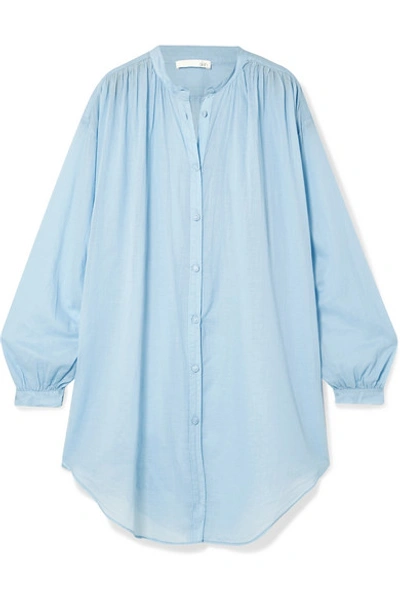 Shop Skin Brea Gathered Cotton-voile Shirt In Light Blue