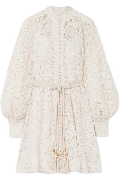 Shop Zimmermann Amari Guipure Lace Mini Dress In White