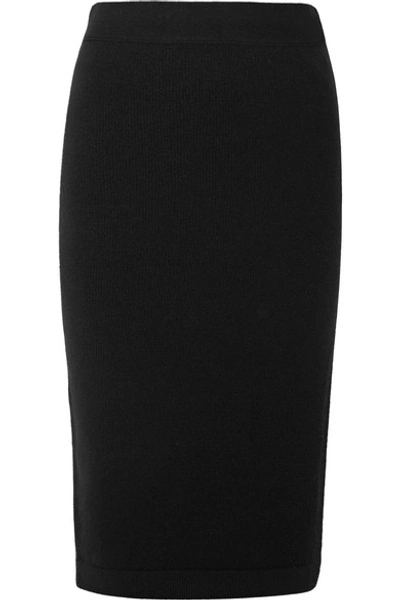 Shop Tom Ford Ribbed Cashmere-blend Pencil Skirt In Black