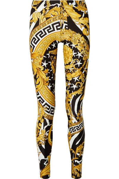 Shop Versace Printed Stretch-jersey Leggings In Yellow