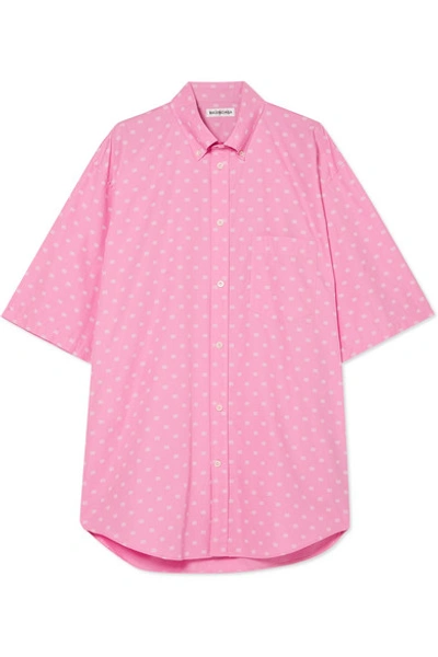 Shop Balenciaga Oversized Printed Cotton-poplin Shirt In Baby Pink