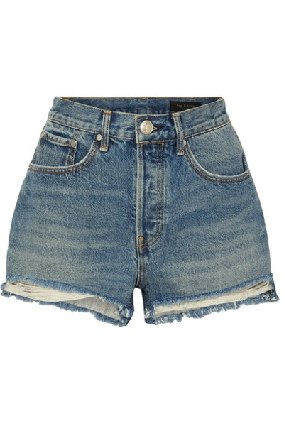 Shop Rag & Bone Maya Distressed Denim Shorts In Mid Denim