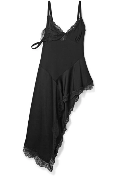 Shop Monse Draped Asymmetric Lace-trimmed Crepe De Chine And Satin Camisole In Black