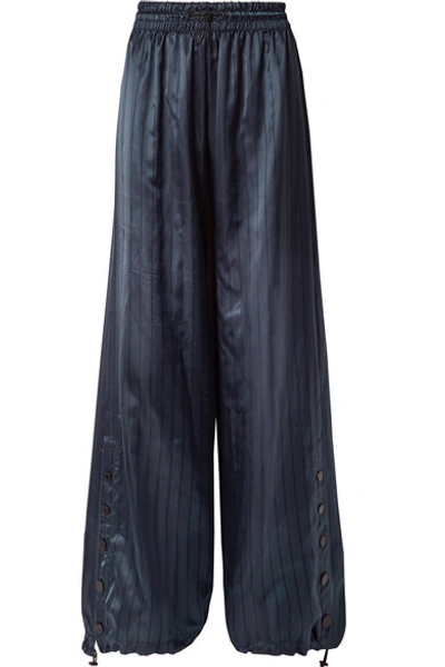 Shop Monse Snap-embellished Pinstriped Satin Wide-leg Pants In Navy