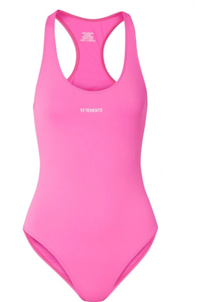 Shop Vetements Cutout Printed Swimsuit In Pink