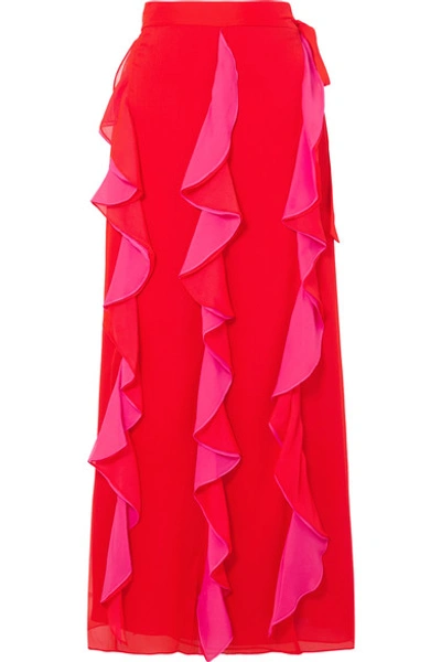 Shop Diane Von Furstenberg Salona Ruffled Silk-chiffon Wrap Skirt In Red