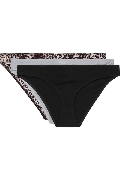 Shop Skin Set Of Three Organic Pima Cotton-jersey Briefs In Leopard Print