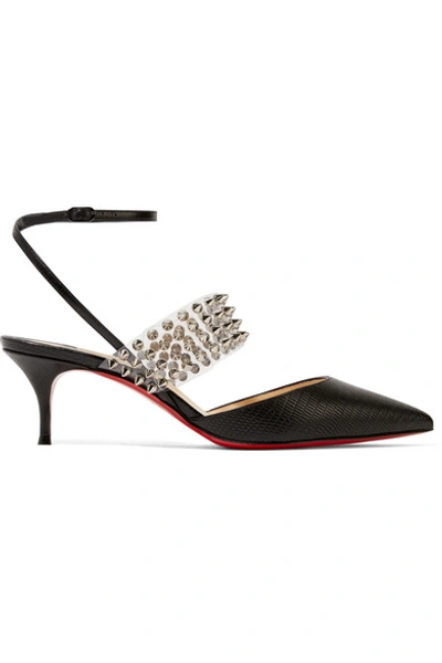 Shop Christian Louboutin Levita 55 Spiked Pvc And Lizard-effect Leather Pumps In Black
