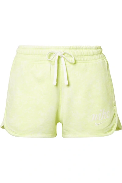 Shop Nike Tie-dyed French Cotton-terry Shorts In Lime Green