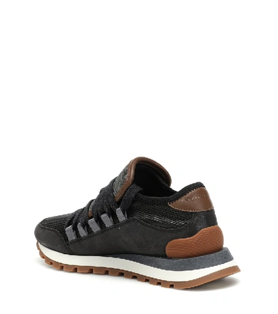 Shop Brunello Cucinelli Mesh And Suede Sneakers In Grey