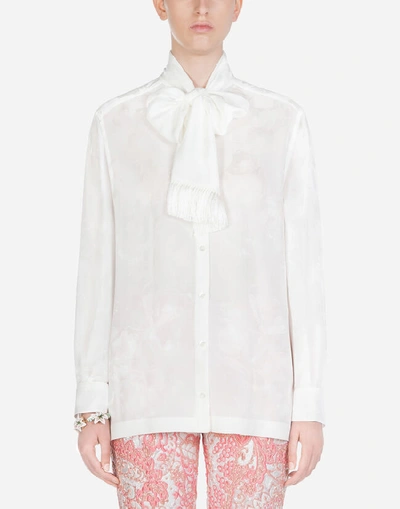 Shop Dolce & Gabbana Jacquard Pussy-bow Shirt In White