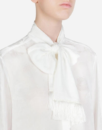 Shop Dolce & Gabbana Jacquard Pussy-bow Shirt In White