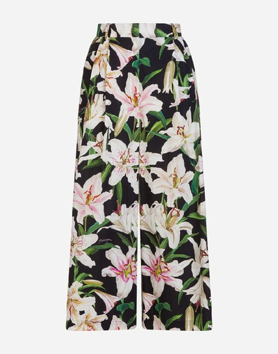 Shop Dolce & Gabbana Lily-print Poplin Pants In Floral Print