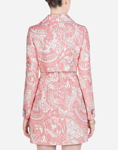 Shop Dolce & Gabbana Cropped Lamé Jacquard Jacket With Bejeweled Buttons In Pink