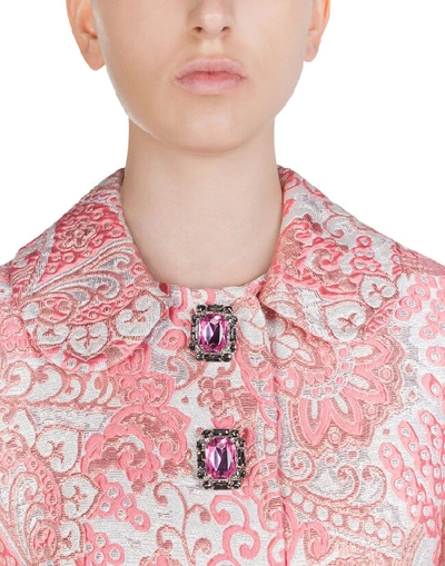 Shop Dolce & Gabbana Cropped Lamé Jacquard Jacket With Bejeweled Buttons In Pink