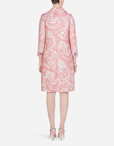 Shop Dolce & Gabbana Lamé Jacquard Coat With Bejeweled Buttons In Pink
