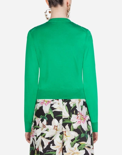 Shop Dolce & Gabbana Short Silk Sweater With Embroidery In Green