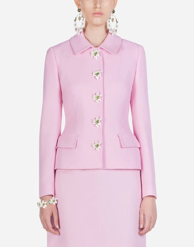 Shop Dolce & Gabbana Single-breasted Crepe Jacket With Decorative Buttons In Pink