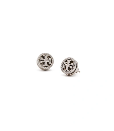 Shop Tory Burch Miller Pavé Stud Earring In Tory Silver/crystal