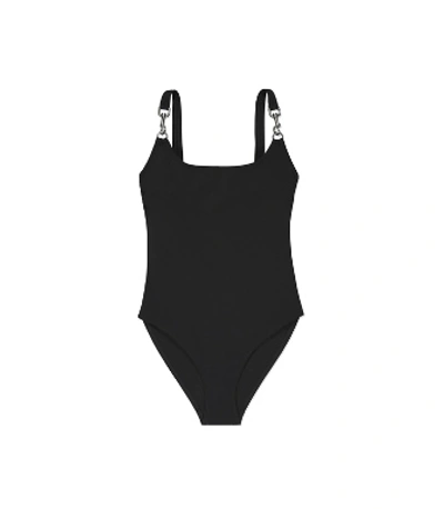 Shop Tory Burch Clip Tank Swimsuit In Black