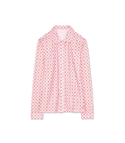 Shop Tory Sport Printed Long-sleeve Golf Shirt In Gumball Pink Mayfair Floral