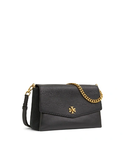 Shop Tory Burch Kira Mixed-materials Double-strap Shoulder Bag In Black