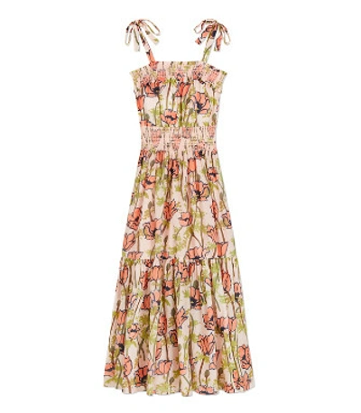 Shop Tory Burch Printed Cotton Maxi Dress In Pink Poppies Bloom