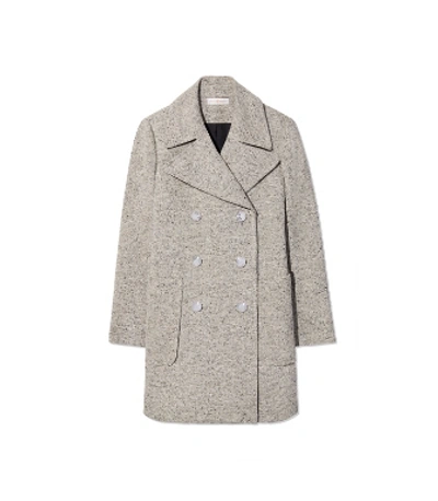 Shop Tory Burch Kinsley Coat In 101 Rustic Linen Wool