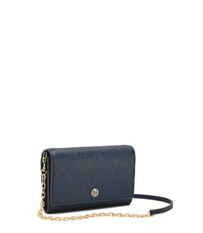 Shop Tory Burch Robinson Chain Wallet In Royal Navy