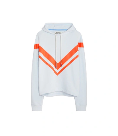Shop Tory Sport French Terry Chevron Hoodie In Blue Silk