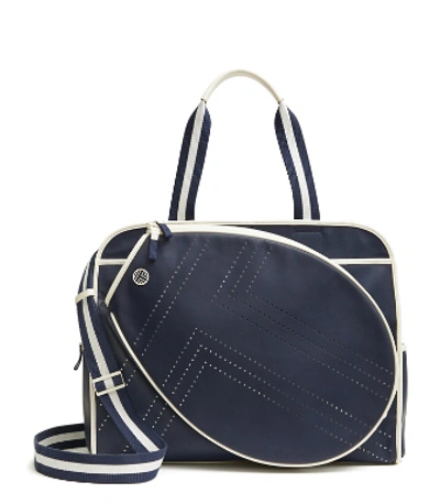 Shop Tory Sport Convertible Perforated-t Tennis Tote In Navy Blue