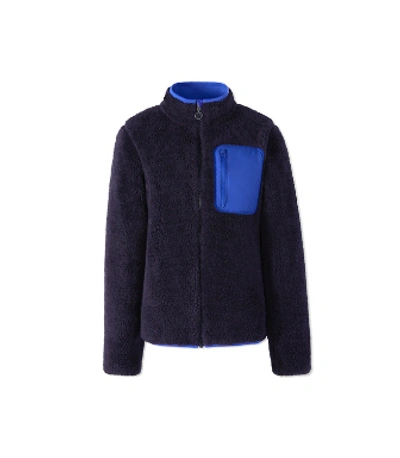 Shop Tory Sport Sherpa Fleece Jacket In Navy Blue