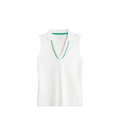 Shop Tory Sport Performance Pique Ruffle Sleeveless Polo In Snow White