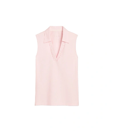 Shop Tory Sport Performance Pique Ruffle Sleeveless Polo In Cotton Pink