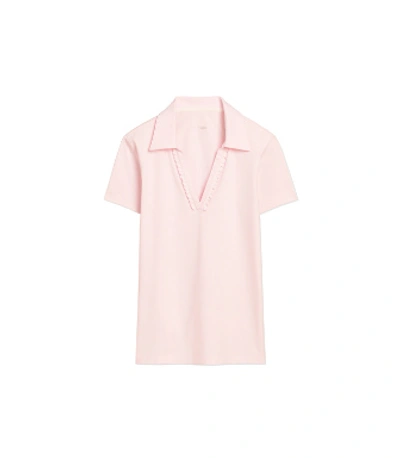 Shop Tory Sport Performance Pique Ruffle Polo In Cotton Pink